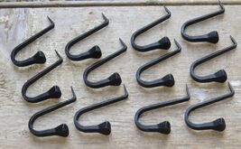 12 Wrought Iron Hammer In Hooks Antique Nail Hardware Amish Handmade Hanger - $22.97