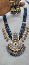 Indio Chapado en Oro Bollywood Kundan Azul Collar Pendientes Novia Joyer... - $255.55