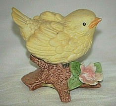Homco 8885 Yellow Bird Pink Flower Bisque Figurine Curio Cabinet Vintage Decor - £10.24 GBP