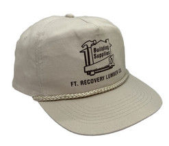 Vintage Ft Recovery Lumber Hat Cap Snap Back Beige Rope KC Caps Saw Hammer Logo - £15.77 GBP
