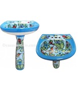 Mexican Talavera Pedestal Sink Handcrafted Ceramic - Colibri Turqueza - - €774,46 EUR