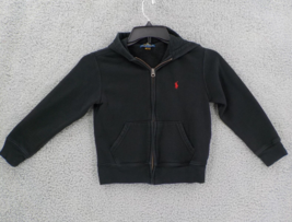 Polo Ralph Lauren Hooded Sweatshirt Boys Sz 8 Black Full Zipper Front Pocket Guc - $14.99