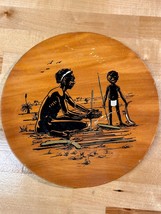 Vintage Australian Wood Aboriginal Depiction Man Boy Fishing 9&quot; Plate Wa... - $24.95