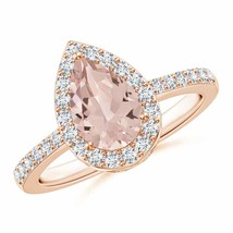 ANGARA Pear Morganite Ring with Diamond Halo for Women, Girls in 14K Sol... - $1,283.92