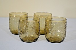 4 Anchor Hocking Sherwood Spicy Brown juice glasses tumblers textured leaves VTG - £12.70 GBP