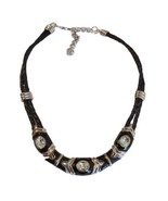 NOLAN MILLER Black Enamel Metal Braided Leather Clear Crystal Choker Nec... - £47.50 GBP