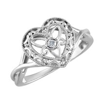 Sterling Silver 0.025 CTW Diamond Heart Granulated Filigree Ring - £110.85 GBP