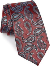 ERMENEGILDO ZEGNA MEN&#39;S RED/LIGHT BLUE METALLIC PAISLEY SILK TIE - £117.33 GBP