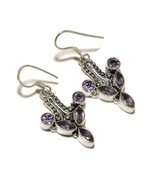 Brazilian Amethyst Cut Gemstone 925 Silver Overlay Handmade Dangle Drop ... - $181.79 MXN