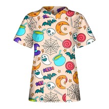  Print V-neck Blouse Tops Women Short Sleeve Scrub Uniform Nurse Uniform T-shirt - £32.08 GBP