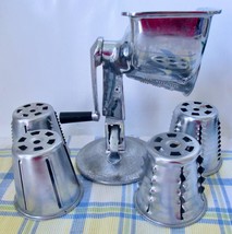 Vintage Manual Cutter Food Processor w 5 Cutting Cones Suction Base Slice Shred - £31.46 GBP