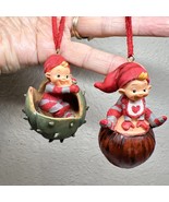 Vintage Pobra Pixie Figurine Elves Christmas Decoration Ornaments 3&quot; Bab... - $17.00