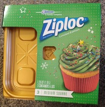 Ziploc Limited Edition Holiday Medium Square Container Gold 3 Count 1.25 QT - £9.96 GBP