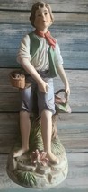 Homco ~ &quot;Woman Gardening&quot;  ~ 8.75&quot; Tall ~ Bisque Porcelain Figurine ~ Japan - £20.60 GBP