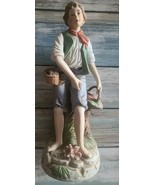 Homco ~ &quot;Woman Gardening&quot;  ~ 8.75&quot; Tall ~ Bisque Porcelain Figurine ~ Japan - £20.85 GBP