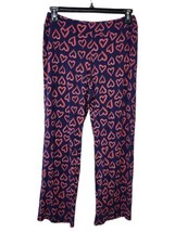 Soma Medium Cool Nights Satin Pajama Pants Painted Love Navy Hearts Print  - $22.59