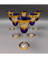 Tre Fuochi Venetian Murano Glass Cobalt Blue 24K Gold Wine Glasses Set Of 6 - £1,572.70 GBP