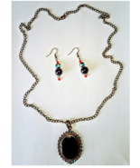 26&quot; Vintage-Style Bronze Metal Red Black Teal Faux Onyx Crystal Pendant ... - €15,63 EUR