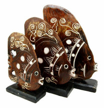 Balinese Wood Handicrafts Tropical River Angel Fish Family Set of 3 Figurines - £24.51 GBP