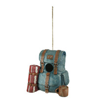 Resin Blue Backpack Novelty Birdhouse Outdoor Backyard Nesting Bird Garden Decor - £16.19 GBP