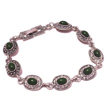 Green Onyx Gemstone Christmas Gift Marcasite Bracelet Jewelry 7-8&quot; SA 1226 - £4.14 GBP