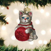 Old World Christmas Grey Playful Kitten Glass Christmas Ornament 12614 - £15.12 GBP