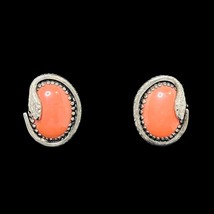 Vintage Snake Wrapped Around Coral Colored Cabochon Clip On Earrings (5052) - £11.92 GBP