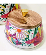 Opalhouse Bohemian Inspired Floral Stoneware Small Wooden Lid Canister - £17.34 GBP