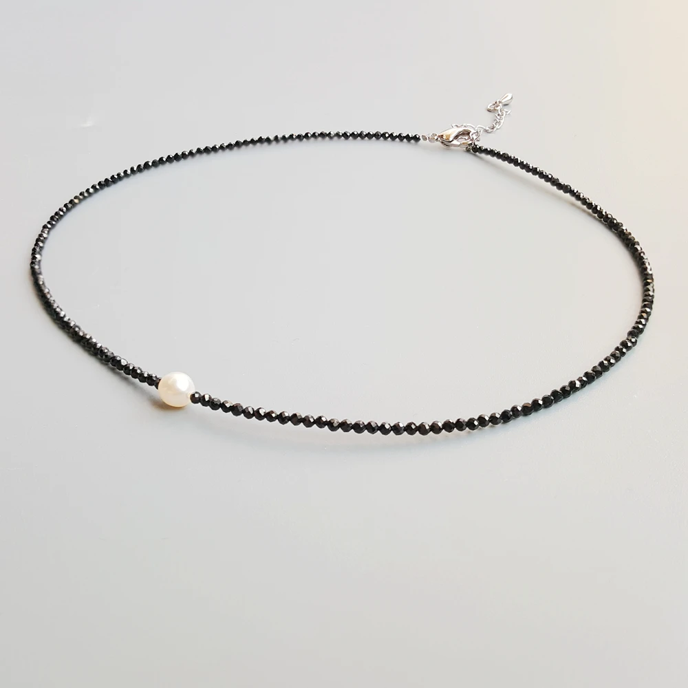 Lii Ji Real Black Spinels Freshwater Pearl Beads Choker Necklace Popular Jewelry - £16.72 GBP+