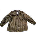 NEW Alfani Blouse Plus 4X Metallic Gold Stripe w Black Tank Top Under-Li... - $37.57