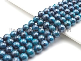 Natural Mystic Plated Blue Tiger Eye - 6/8/10/12mm Round Smooth Beads - Sku#UA74 - $8.90+