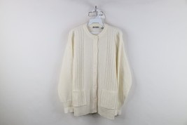 Vtg 90s Streetwear Womens XL Chunky Cable Knit Cardigan Sweater White Ac... - $34.60