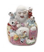 Laughing Buddha Chinese Famille Rose Porcelain With Children Statue 6” 1... - £54.47 GBP