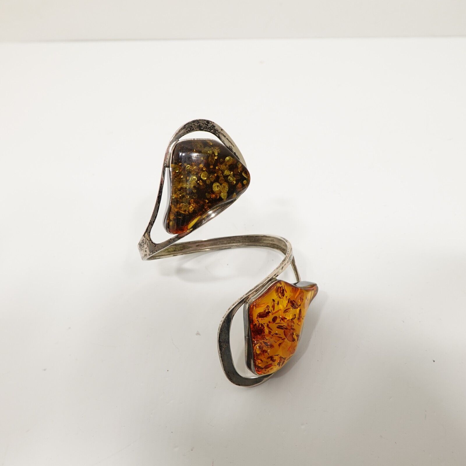 Vintage Double Amber Sterling Silver Wrap Bracelet - $71.99