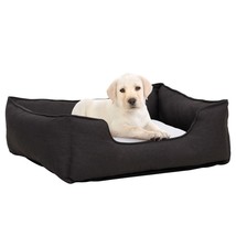 Dog Bed Dark Grey and White 85.5x70x23 cm Linen Look Fleece - £24.93 GBP
