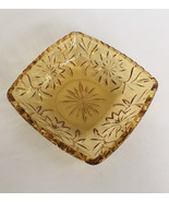 Vintage light amber cut glass square candy nut dish mid century home decor - $19.75