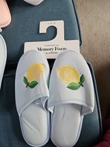 Charter Club Women&#39;s Blue Embroidered Lemon Slippers Shoes Size Large 9-10 - £11.05 GBP