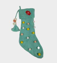 Holiday Time Mint Poms Knit 21 inch Christmas Stocking w/Tassels (New) - £6.81 GBP