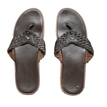 Tommy Bahama  Brown Mens Woven Leather Flip Flop Thong Sandals Saltholm Size 12M - £25.03 GBP