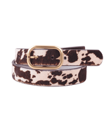Western Cow Print Leather Calf Hair Belt Rectangular Gold Buckle Small - $38.61
