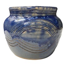 4” Stoneware Pottery Bowl Bonzai Planter Blue Glaze Signed by McBride Dragonfly - £21.98 GBP