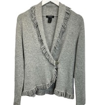 CASHMERE by Bloomingdales Cashmere Wrap Sweater Gray Size M Fringe Long Sleeve - £37.37 GBP