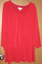 Womens L Susan Graver Red Uneven Ruffles Tunic Shirt Top Blouse Holiday ... - £14.82 GBP