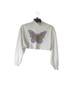 H&M Karma & Magic White Long Sleeve Crop Top Butterfly Small - $9.75