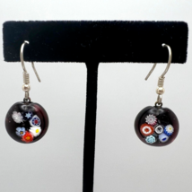 Murano Glass Handcrafted Unique Jewelry, 925 Sterling Silver Millefiori Earrings - $27.96