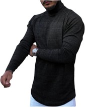 Turtleneck Men Long Sleeve Shirt Fashion T-Shirts Plaid Houndstooth Unde... - £30.55 GBP