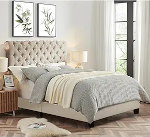 Gideon Bed Frame/Fabric Upholstered Bed Frame With Adjustable Headboard/... - $443.99