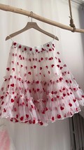 White Layered Tulle Midi Skirt with Red Heart Women Plus Size Fluffy Tulle Skirt image 1