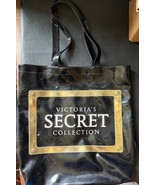 Victoria&#39;s Secret Collection Black Tote Bag Vinyl Black Gold Double Handle - $36.20 CAD