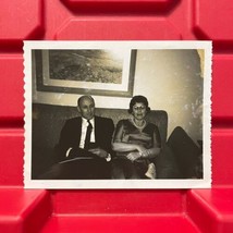 Man And Woman Sitting On Couch 4 1/8 x 3 1/4 Photograph Pre Owned Vintage 1960s - £6.93 GBP